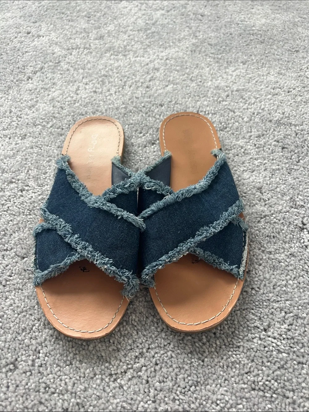 Dirty Laundry Denim Frayed Crossband Sandals - Blue